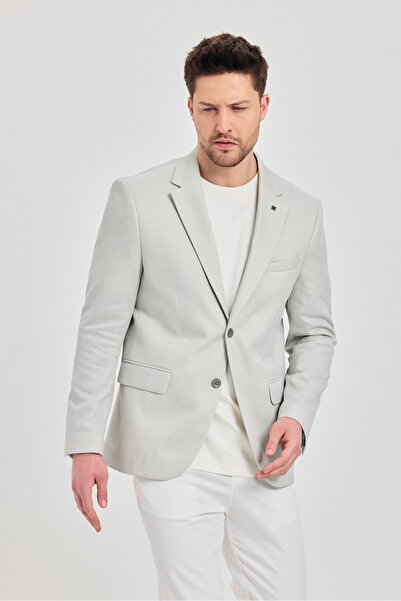 Frappoli Antony Erkek Açık Gri Polyester Kumaşlı Slim Fit İlkbahar-Yaz Spor Blazer Ceket