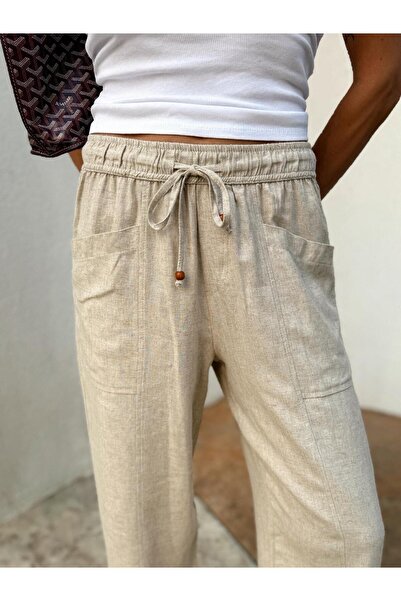 Maldia Shop Women's Elastic Waist Aegean Stone Oversize Linen Trousers