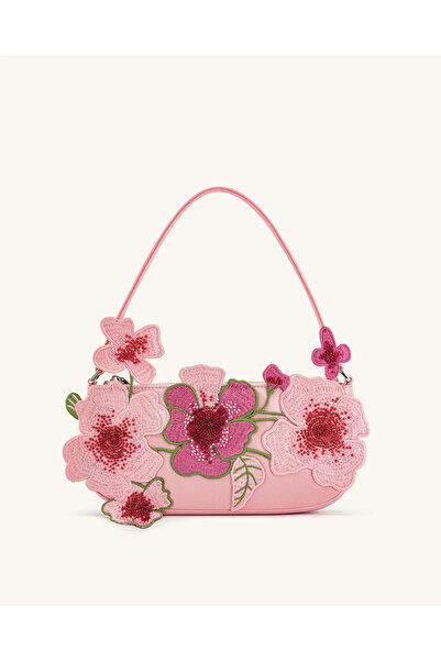 JW PEI Harlee Pembe İşlemeli,Gümüş Detaylı Zarif ve Romantik Tasarım Omuz Çantası