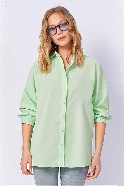 hazelin Дамска светлозелена дълга риза Oversize Basic Hzl22w-bd139001