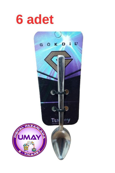 Umay Gökdil Paslanmaz Çelik Kartelalı Çubuk Çay Kaşığı (6 ADET)