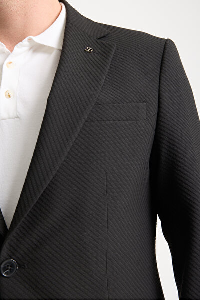 Frappoli Dolex Erkek Siyah Polyester Kumaşlı 4-Mevsim Slim Fit Mono Yaka Spor Blazer Ceket