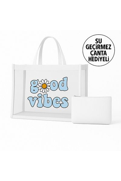 BLTBAGS Good Vibes Sand Repellent Mesh Transparent Women's Beach Bag
