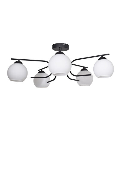 Modavize Aloha Modern Tasarım Salon Yatak Odası Mutfak Siyah Renk Beyaz Camlı 5 li Avize