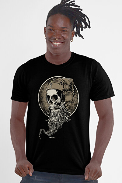 ROCKANDROLL Bradata lubanja, crna majica kratkih rukava za muškarce T-shirt