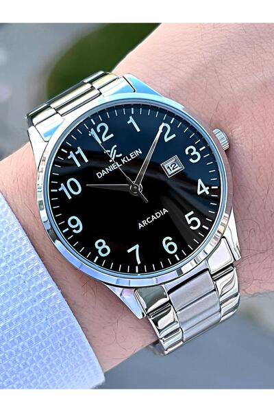 Daniel Klein Black Numerals Calendar Tar Steel Cord 30 Mt Water Resistant Men's Wrist Watch