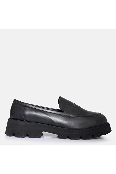 37Numara Büyük Numara Kadın Kalın Taban Loafer-41-42-43-44 Siyah