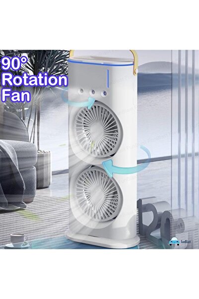 NEVARSA Şarjlı Kumandalı Dönen Işıklı Buz Buharlı Vantilatör Fan Nemlendirici Klima Soğutucu Çift Fanlı