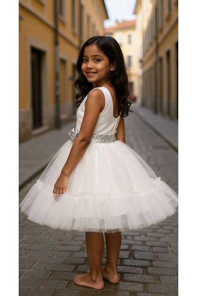 İ&K ŞIMARIK KİDS I&K Shimarik Ki̇ds Girls' Evening Dress with Pul Palette Detail on the Front
