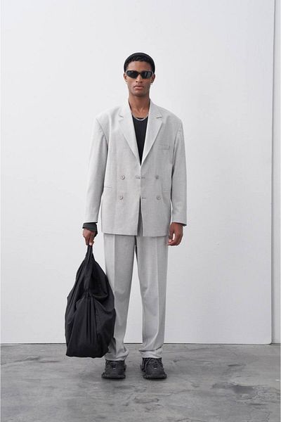 İLKCET MODA Oversize Light Gray Double Breasted Suit