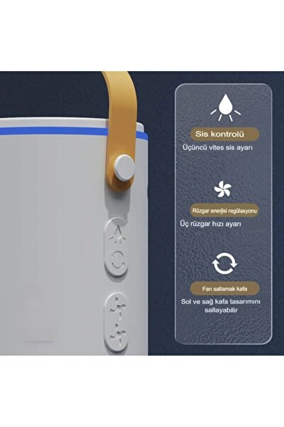 NEVARSA Şarjlı Kumandalı Dönen Işıklı Buz Buharlı Vantilatör Fan Nemlendirici Klima Soğutucu Çift Fanlı