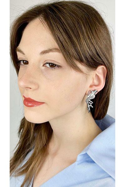 Neon Takı by Atalay Sensitivity Tag and Stainless Steel Earring in the Form of a Butterfly 646, Silver Color