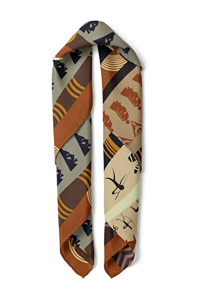 nehir eşarp Mısır Figürlü Çizgili Desen Fular Bandana 50x50 Cm