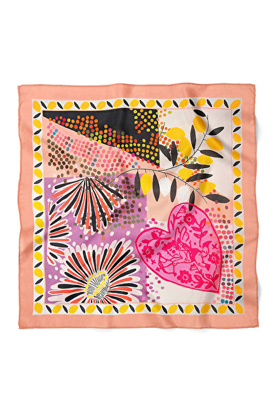 nehir eşarp Kalp & Yaprak Desen Bandana Fular 50 x 50 Cm