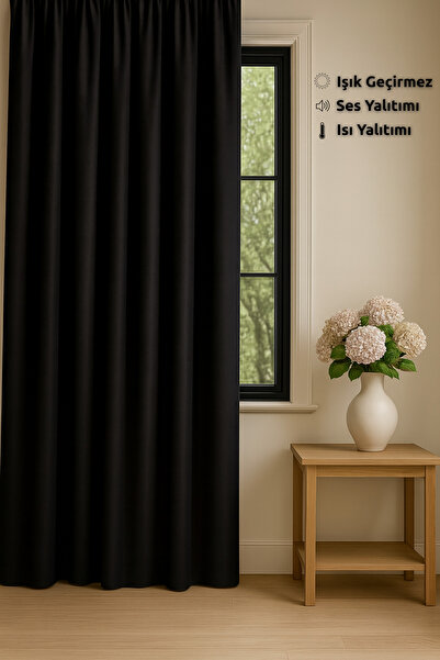 MAROVOAY Özel Dikim Elit Kumaş Siyah Blackout Işık Geçirmez Fon Perde Ekstraforlu Karartma