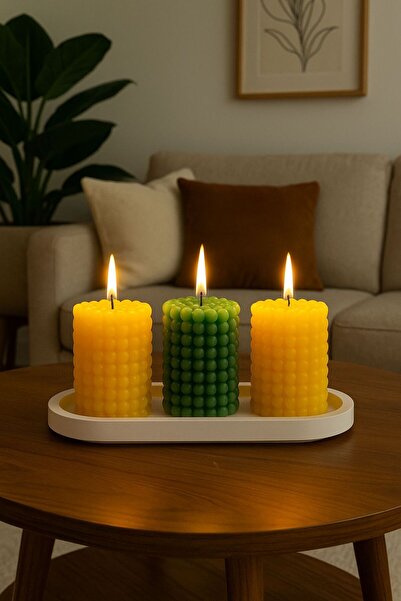 HARFA TEKNOLOJİ Dekoratif Tepside, 4'lü Set, Çilek Kokulu, Top Bubble Mum