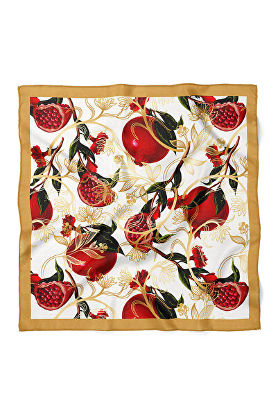 nehir eşarp Nar ve Çiçeği Desen Fular Bandana 50x50 Cm