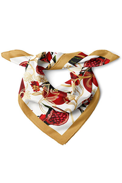 nehir eşarp Nar ve Çiçeği Desen Fular Bandana 50x50 Cm