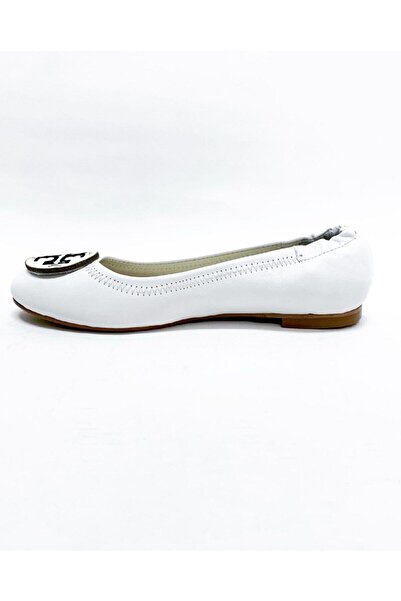 stok83 Women's White Genuine Leather Ballerinas