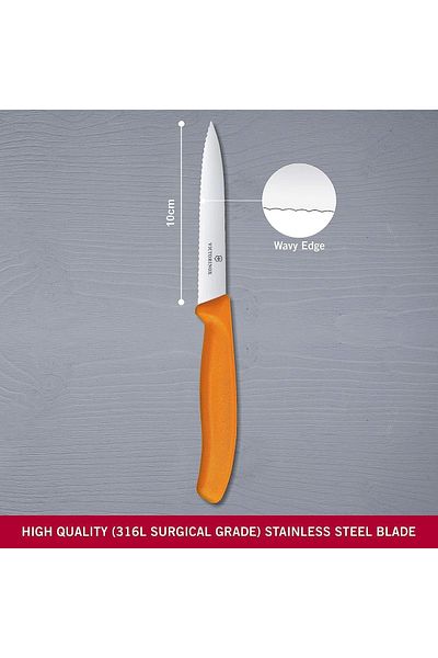 Victorinox Swiss Classic Paring 4" Serrated Blade 5/8" Width at sharp Tip Orange Handle