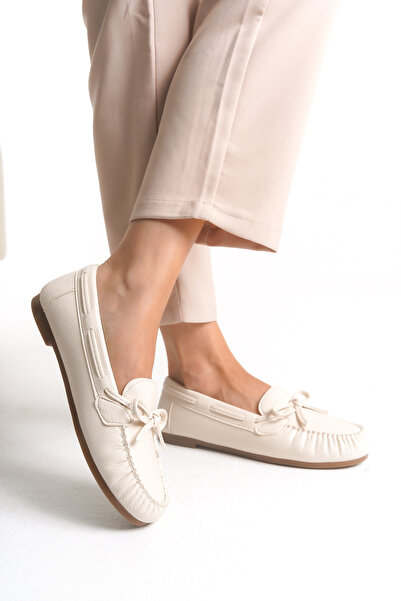 Ayakkabı Delisiyim Γυναικεία Μπαλαρίνα Μπεζ Δερμάτινα – Ελαφρύ, Αξεσουάρ με φιόγκο, Ορθοπεδική σόλα, Άνετα, Mary, Casual Παπούτσια