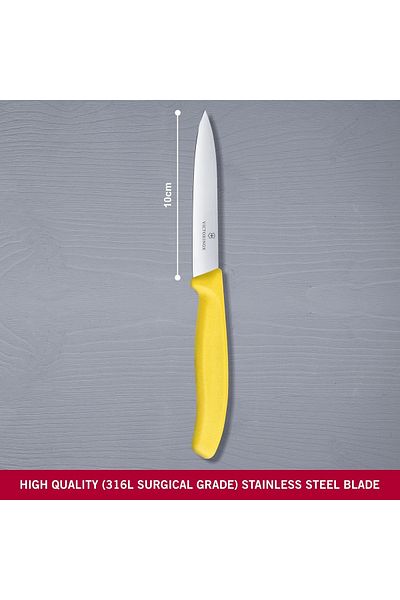 Victorinox سكين سويسري كلاسيكي للتقشير، شفرة مستقيمة مقاس 4 بوصات، عرض 5/8 بوصة عند الطرف الحاد، مقبض أصفر