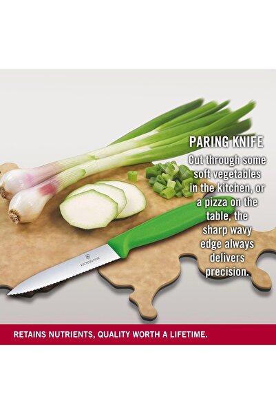 Victorinox Swiss Classic Paring 4" Serrated Blade 5/8" Width at sharp Tip Lime Green Handle