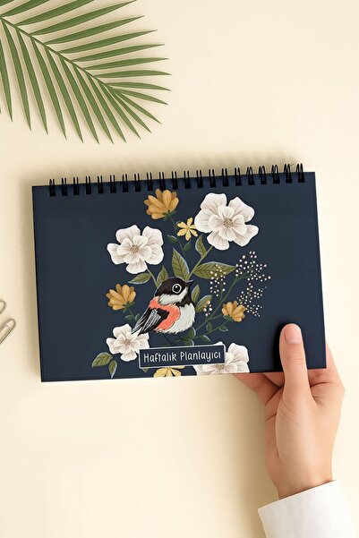 Eldesen Tasarım دفتر ملاحظات أسبوعي مقاس A5 مع غطاء مرن من الورق المقوى الرقيق، مخطط لمدة عام واحد، مع طائر أزرق