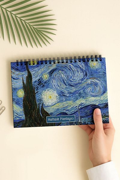 Eldesen Tasarım Weekly Planner A5 Notebook with Flexible Thin Cardboard Cover, 1 Year Plan, Van Gogh Starry Night
