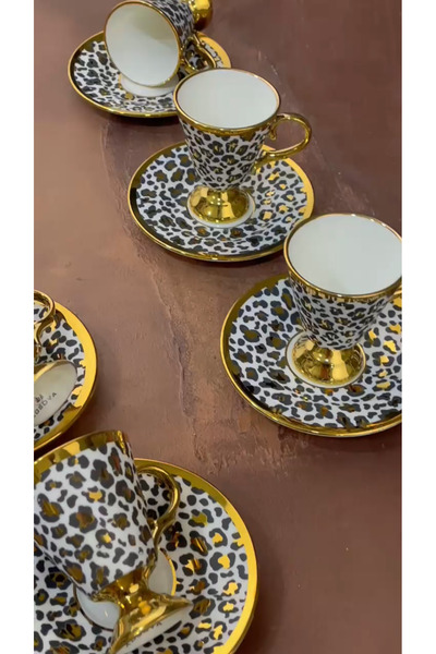 Kosova Muba Consept Leopard Patterned 6 Person Cup Set 90 ml