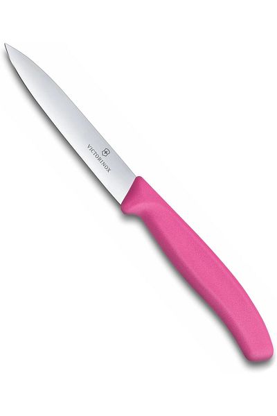 Victorinox سكين سويسري كلاسيكي للتقشير، شفرة مستقيمة مقاس 4 بوصات، عرض 5/8 بوصة، طرف حاد، مقبض وردي
