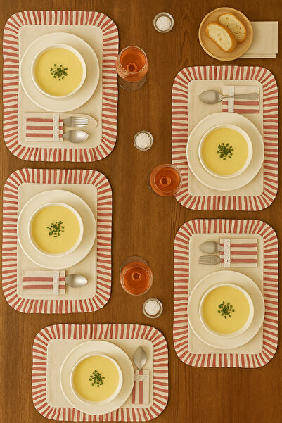 Mirilliahome Set of 2 Red Striped Ruffle Detailed Linen American Service Set – Linen Supla