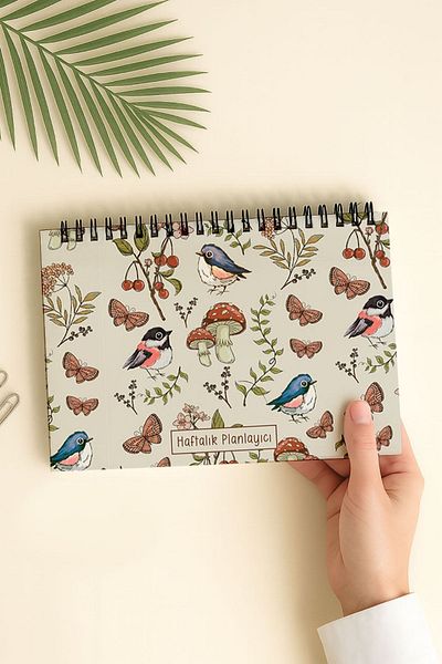 Eldesen Tasarım Weekly Planner A5 Notebook with Flexible Thin Cardboard Cover, 1 Year Planner, with Cork