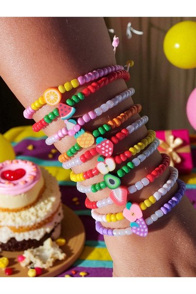 Amabel Jewelerys Special Holiday and Graduation Gift for Children Fruity Fimo and Kumbong Beads 10-Piece Bracelet