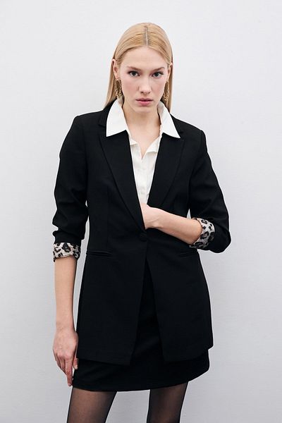 Sateen Mono Collar Classic Jacket - Black