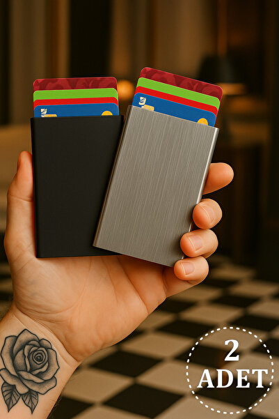 Boldy مجموعة من 2 حامل بطاقات ألومنيوم - آلية وحامل بطاقات أوتوماتيكي - حامل ...