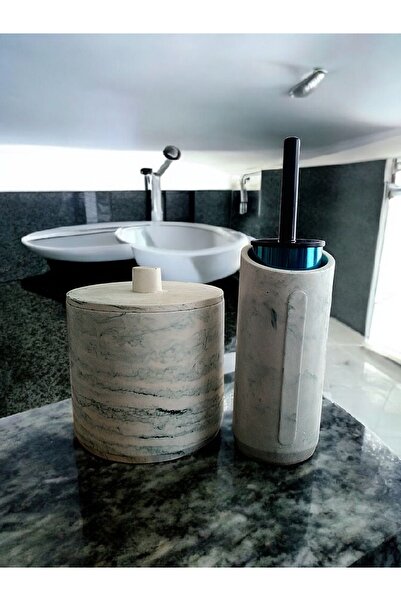 Trust Stone Marble Pattern Green Color Concrete Trash Can and Brush Holder