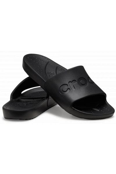 Crocs Λογότυπο μάρκας Unisex - Κομψές και αντιολισθητικές άνετες, ανθεκτικές παντόφλες μονής σόλας, μαύρες