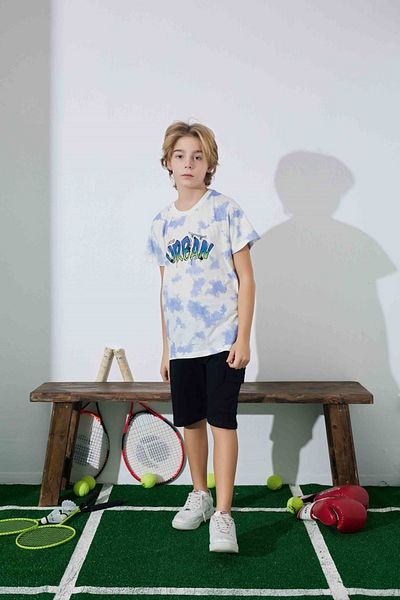 KIPIRIK BABY Boy's Blue Tie Dye Patterned Shorts Pajama Set