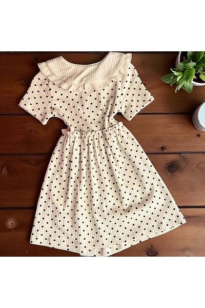 Babexi Rochie Baby Collar Polka Dot Bej