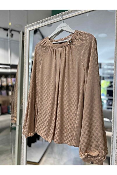 MERAM BUTİK Zühre Glaze Bluz - Beige - 40