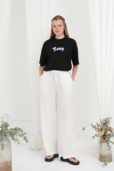 Puane Wide Leg Elastic Waist Ecru Trousers 20646