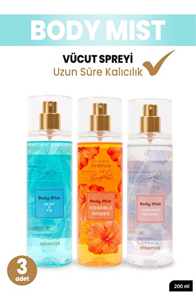 INNATIVE 3x Elif Nur Yel Eny Body Mist Cupcake & Skirt & Tie & Kissable Amber...