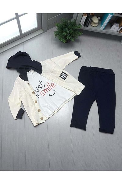 Necix's Just Smile Shirt Sweatshirt Pants Set Navy Blue