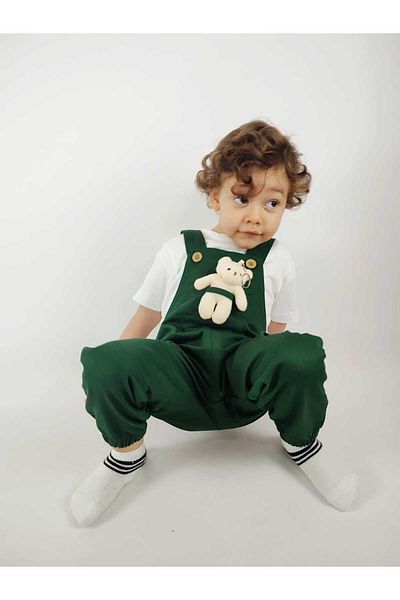 GAMZEAKKUŞ Long Sleeved Shirt, Salopet Strap Pants, Bow Tie 3Pcs Suit for Boys