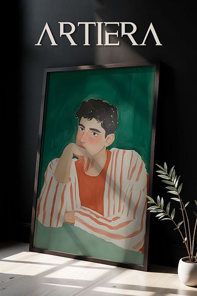 HİGUERA Portret de bărbat abstract minimalist în dungi Pictură murală cu rame din lemn