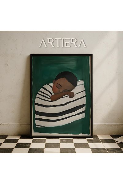 HİGUERA Portret minimalist pentru băieți Pictură murală cu rame din lemn