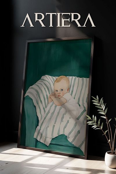 HİGUERA Portret minimalist pentru băieți Pictură murală cu rame din lemn