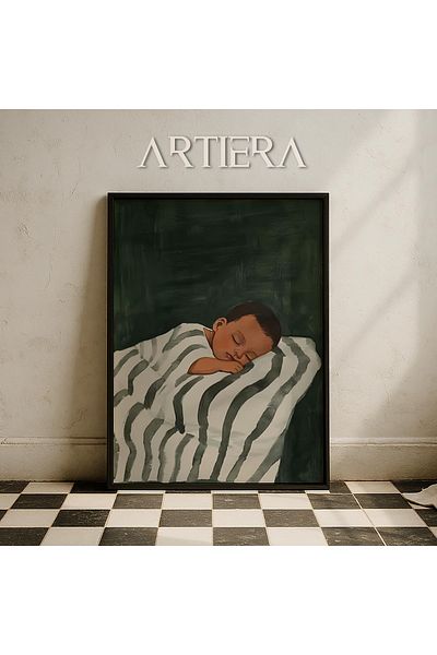 HİGUERA Portret minimalist pentru băieți Pictură murală cu rame din lemn