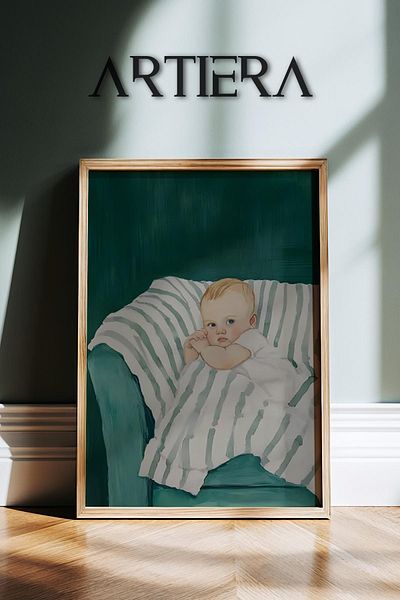 HİGUERA Portret minimalist pentru băieți Pictură murală cu rame din lemn